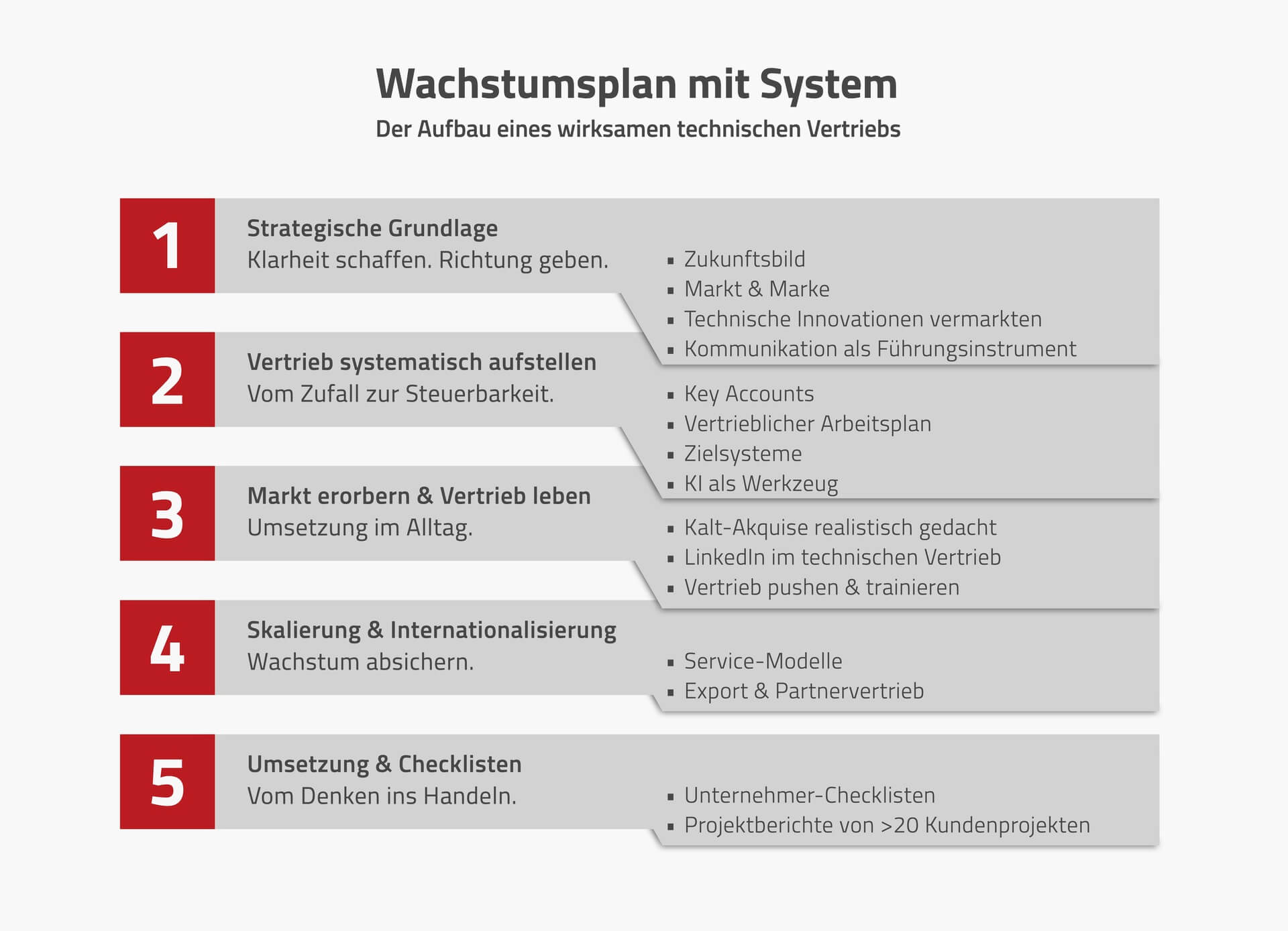 Infografik: Der Aufbau wirksamen optimalen technischen Vertriebs – Buch "Wachstumsplan mit System"